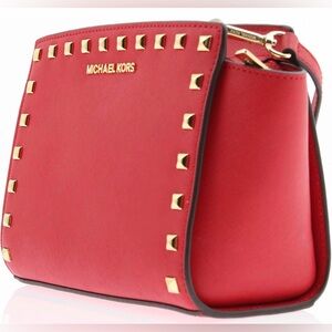 Michael Kors Selma Messenger Crossbody bag Red saffiano edgy gold purse studs